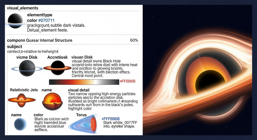 quasar internal structure with supermassive black hole and accretion disk