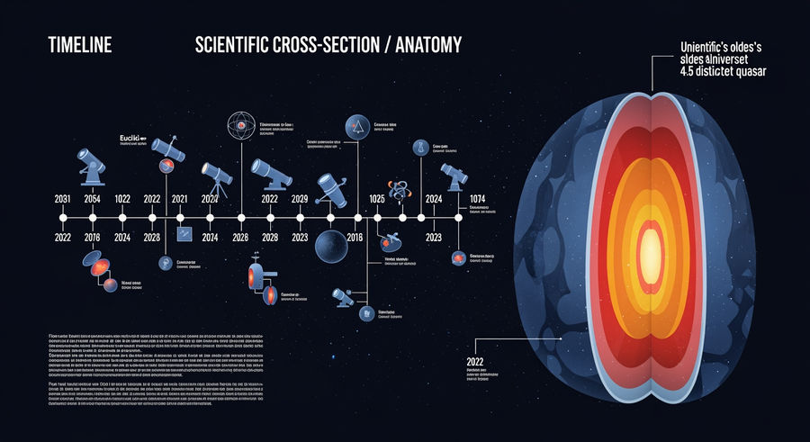 timeline of discovering universe's oldest quasar with milestones