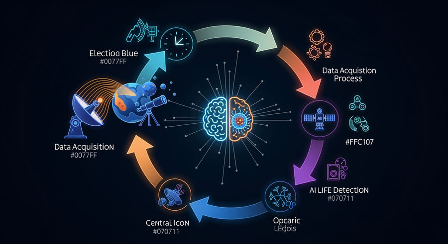 AI process flowchart from data collection to analysis for detecting signs of life