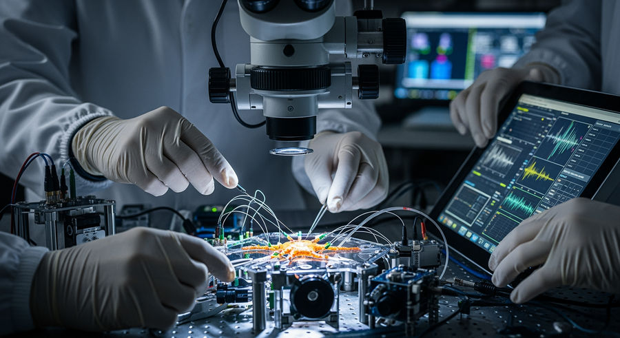 Scientists experimenting on quantum states in neuron-like structure