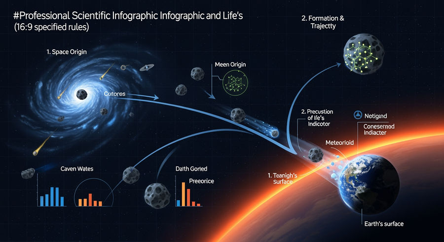 process flow of meteorite's journey from space to Earth delivering life's precursors