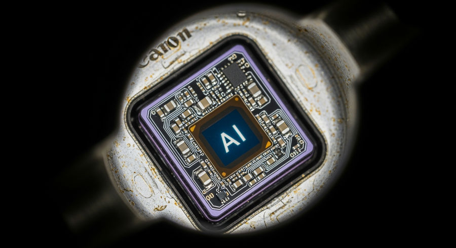 Close-up of sensor microchip in oil extraction equipment for AI functionality