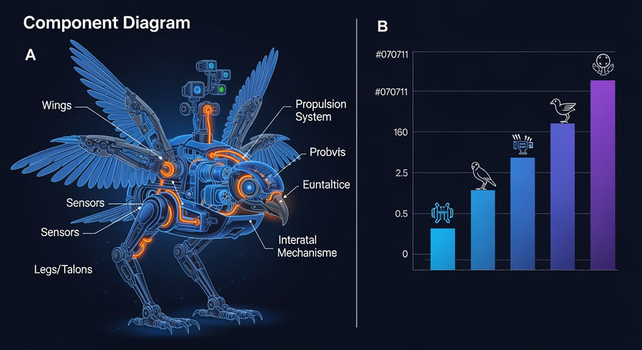 Component diagram of robot's dual-function mechanisms inspired by birds