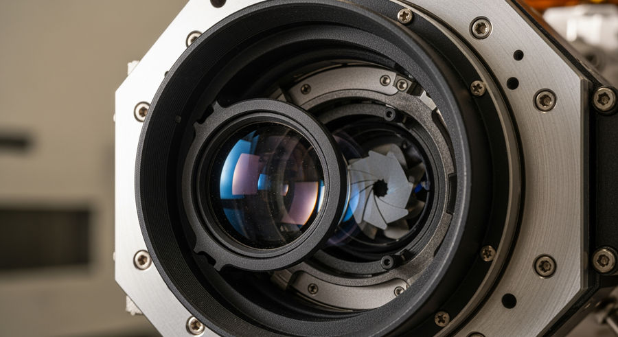 Close-up of Mars Express high-resolution camera lens with precision engineering