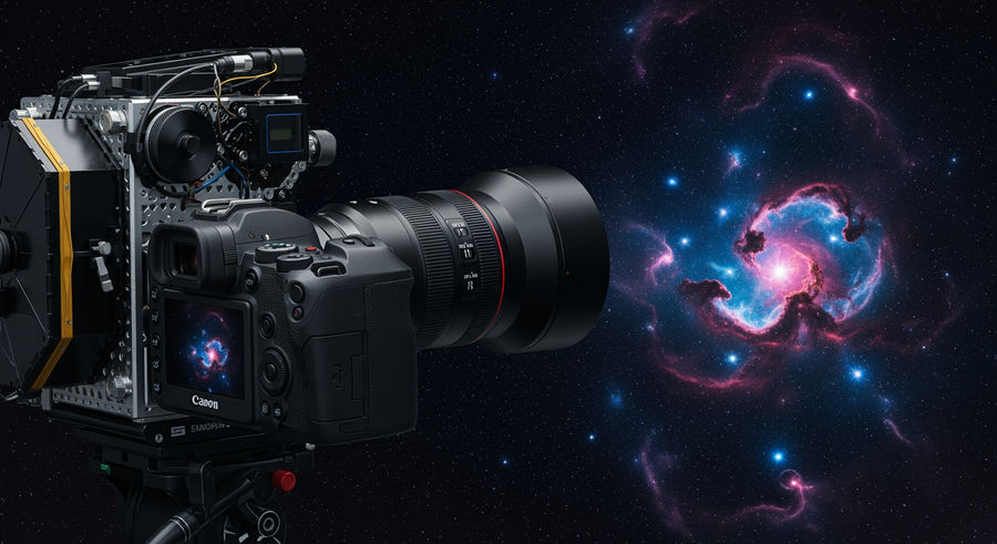 Dark Energy Camera capturing cosmic image against night sky molecular cloud