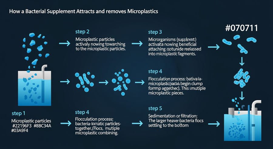 Process flow of bacterial supplement attracting and removing microplastics