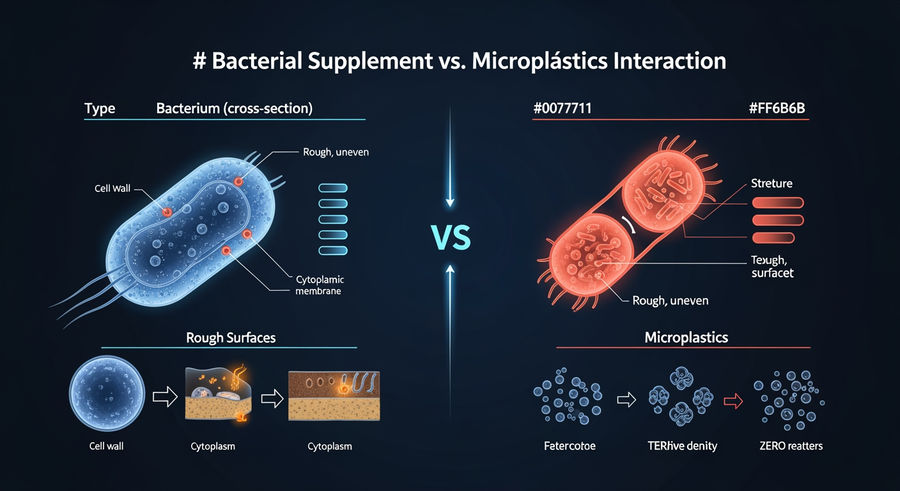 Component diagram of bacterial supplement structure interacting with microplastics