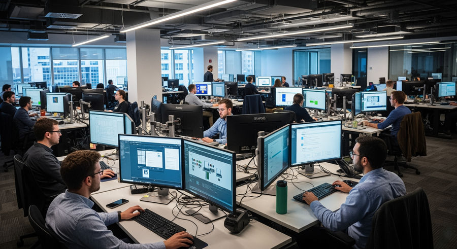 Office environment with researchers testing AI writing detectors