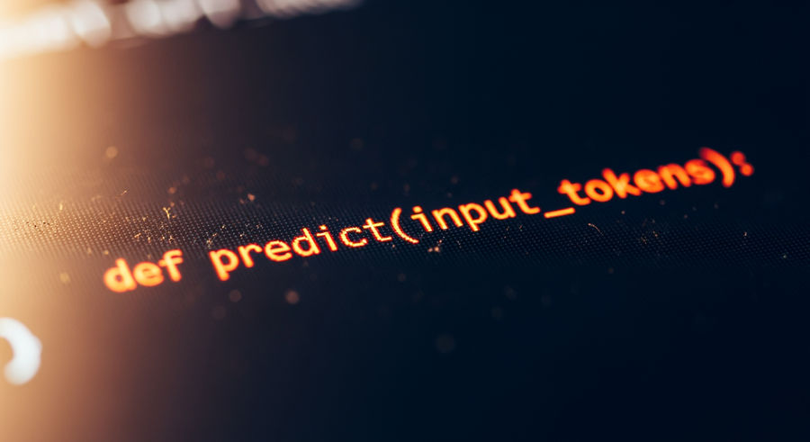 close-up of GPT-Red algorithm code with glowing pixels
