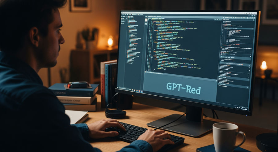 programmer testing GPT-Red model safety at computer terminal