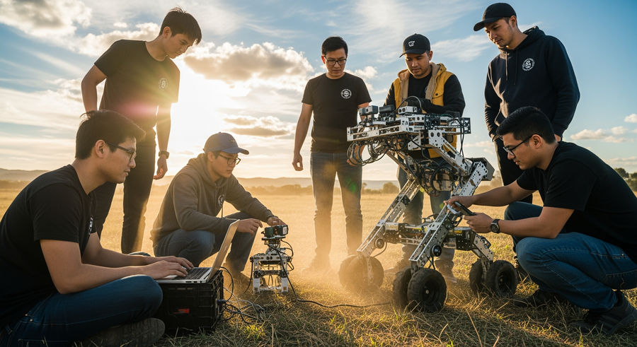 Team programming and testing robot in field