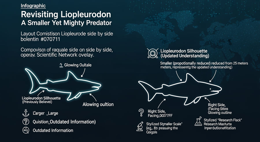 Silhouette comparison of Liopleurodon's size then and now