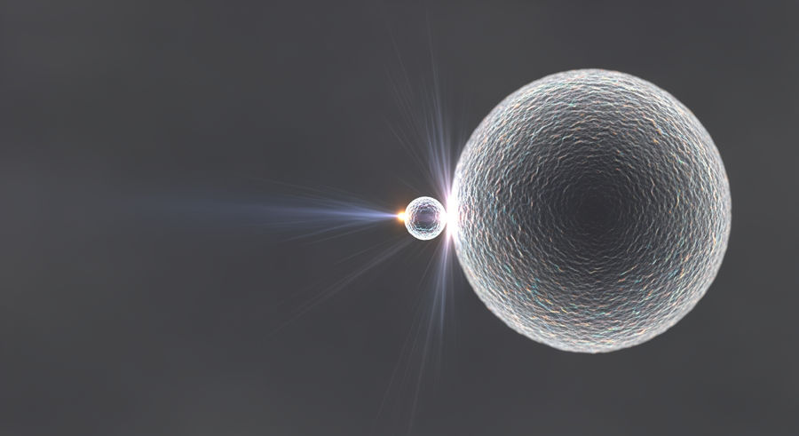 Close-up of quantum dot and proton interaction with surface texture