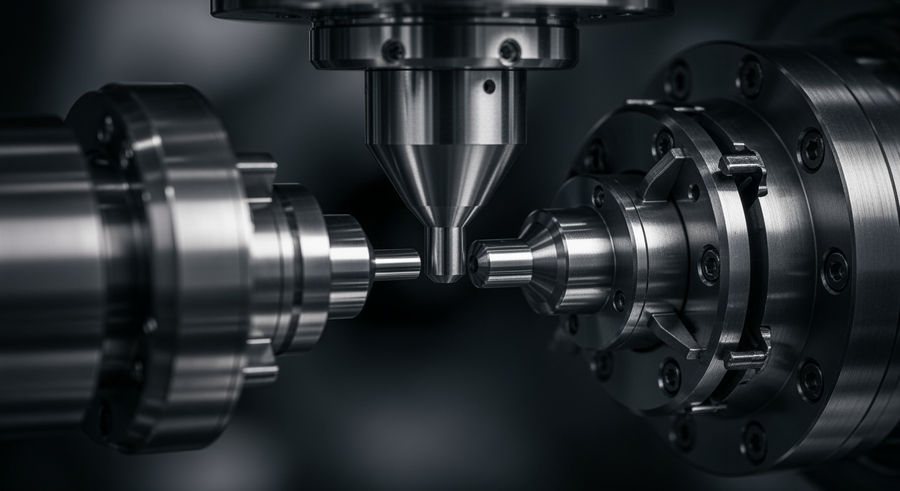 Close-up of ion beam column in FIBSEM showing precision engineering