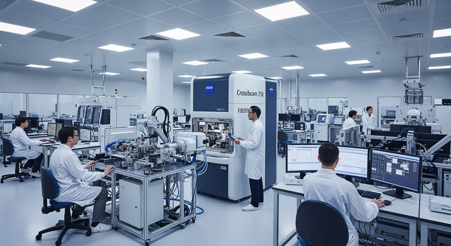 Lab environment with ZEISS Crossbeam 750 FIBSEM in semiconductor research facility