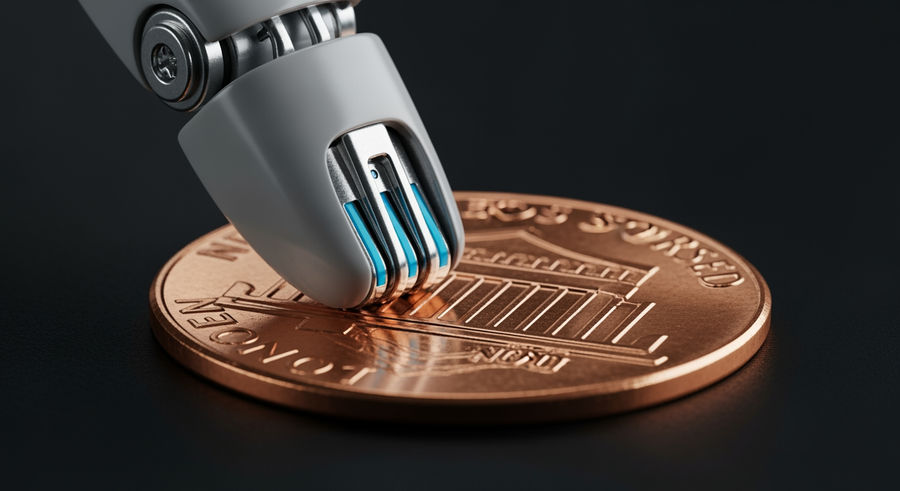 close-up of robotic fingertip sensors on U.S. penny texture