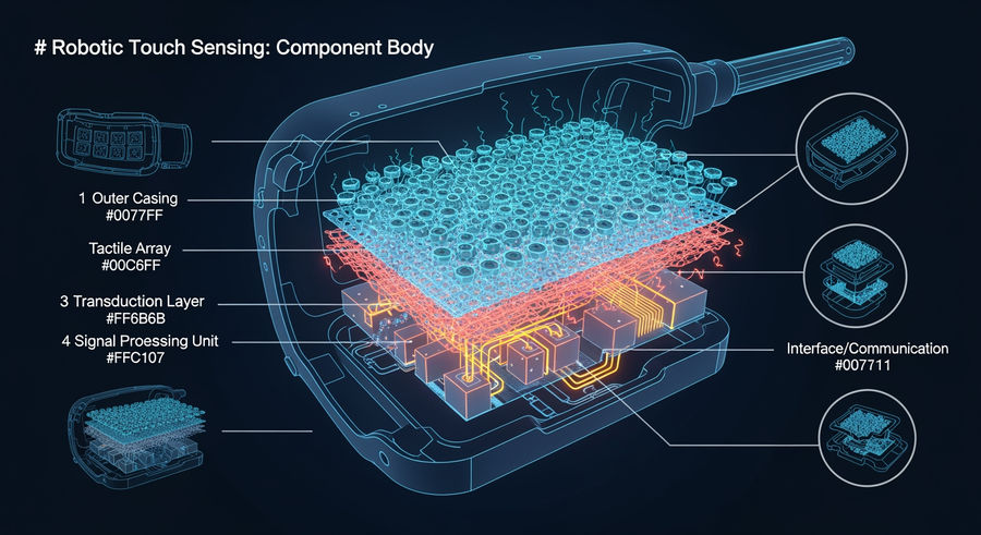 diagram of robotic touch sensor components for texture detection