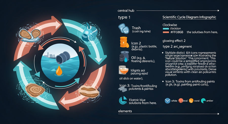 diagram of pollution sources in ports including trash and oil