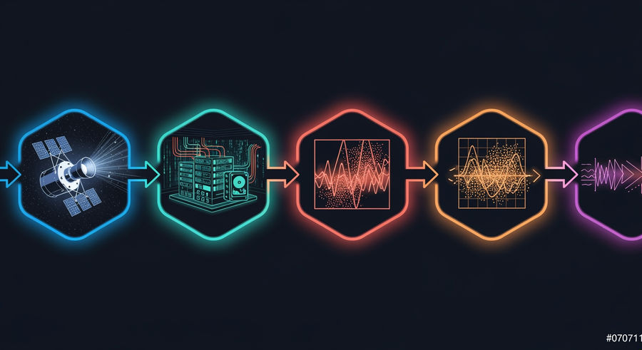 Diagram of space data conversion to sonifications with icons