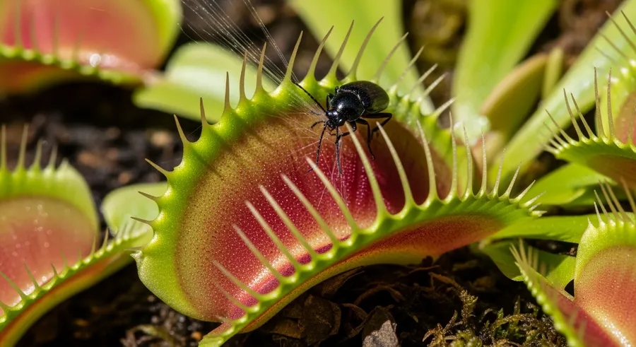 Venus flytrap capturing prey with rapid trap closure