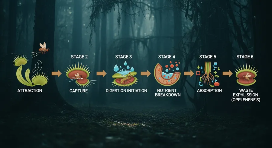 Nutrient intake process of carnivorous plant in swamp