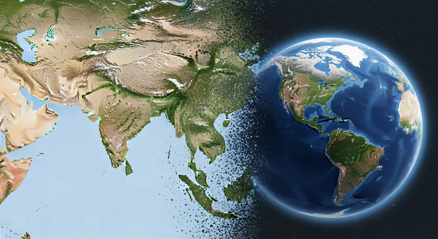 Pixelated edge of AI-generated and real Google Earth map