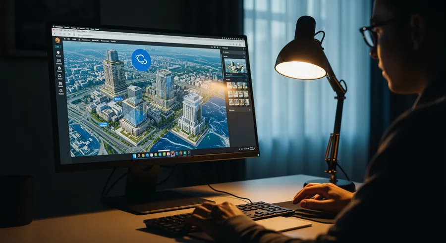 Person using AI tool overlaying imagery on Google Earth map