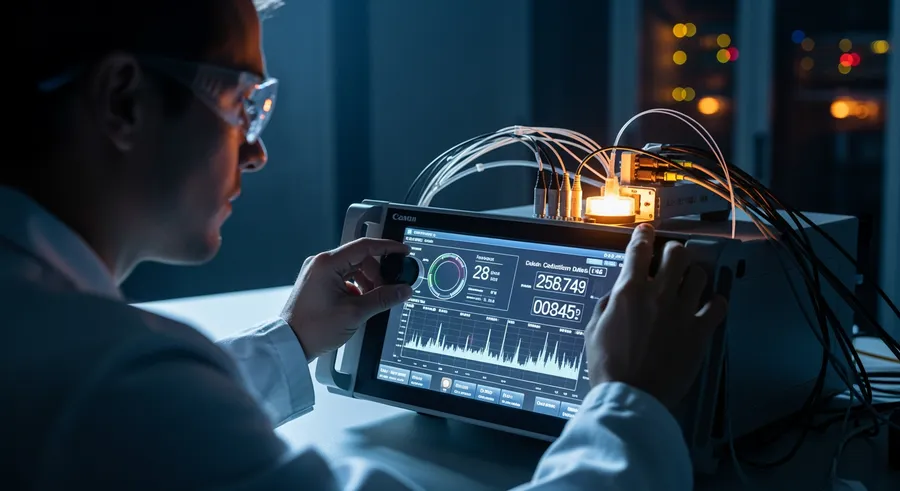Scientist calibrating equipment for radiation on photonic highway