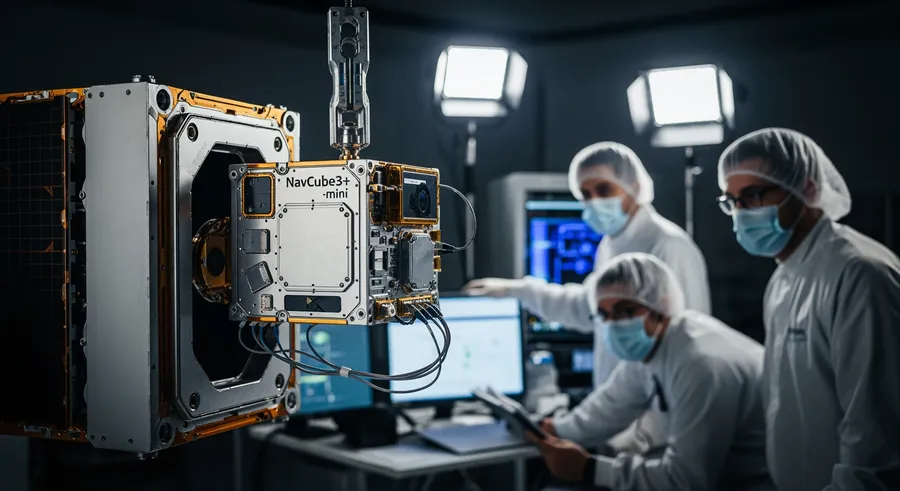 Engineers integrating NavCube3-mini payload onto Altus-1 satellite