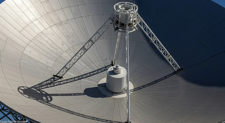 Close-up of radio telescope dish texture and patterns