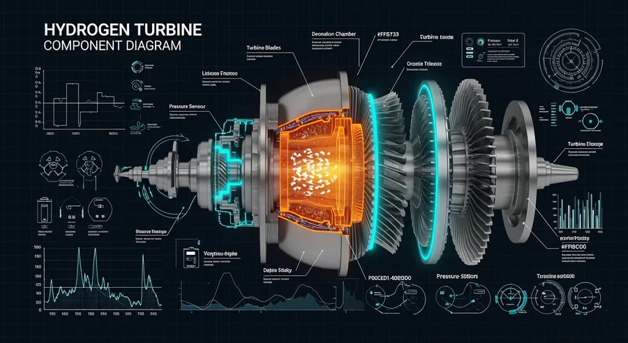 Component diagram of hydrogen turbine with detonation chamber and sensors