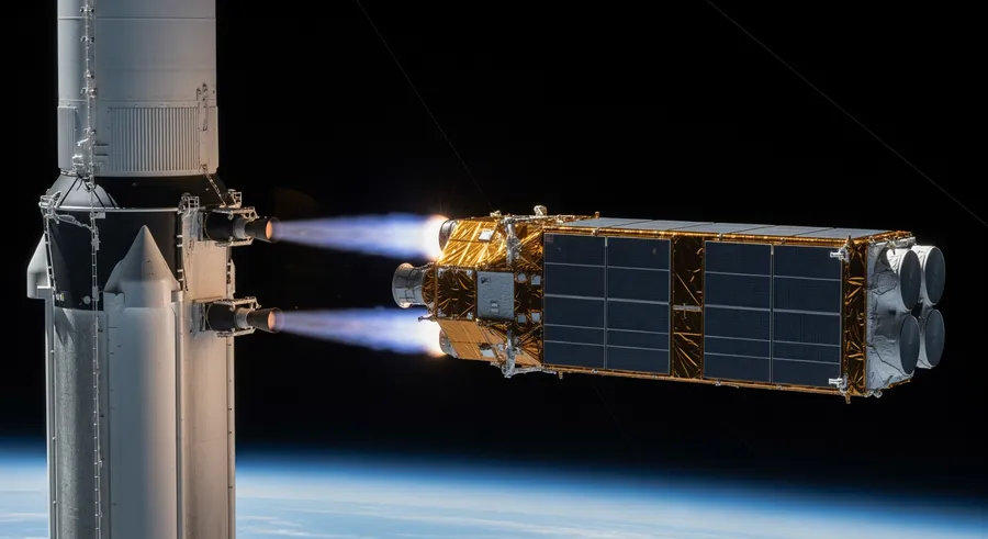 SpaceX launch vehicle deploying data center module into orbit