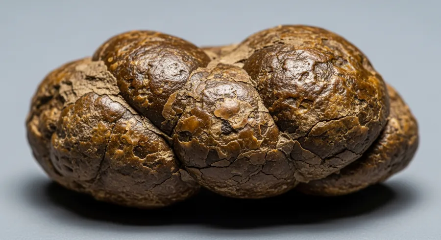 close-up of fossilized coprolite with mineral deposits
