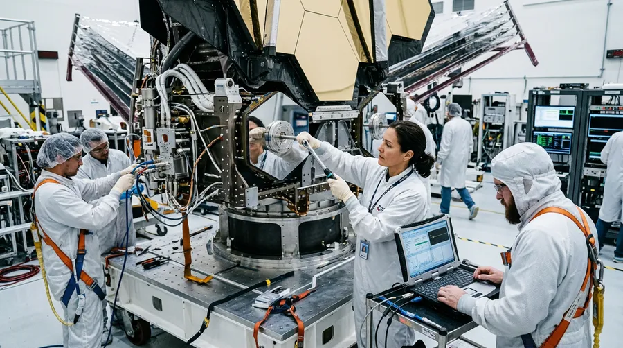 Engineers adjusting Nancy Grace Roman Telescope pre-launch