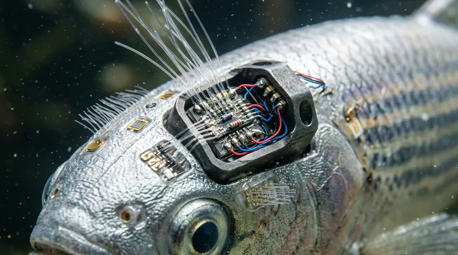 close-up of sensory apparatus on robotic fish