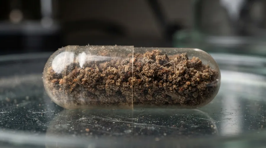 close-up of dead bacteria supplement inside clear capsule