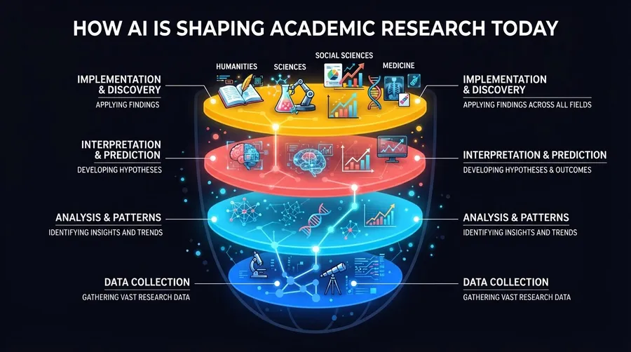 Flowchart of AI integration in academic research across disciplines