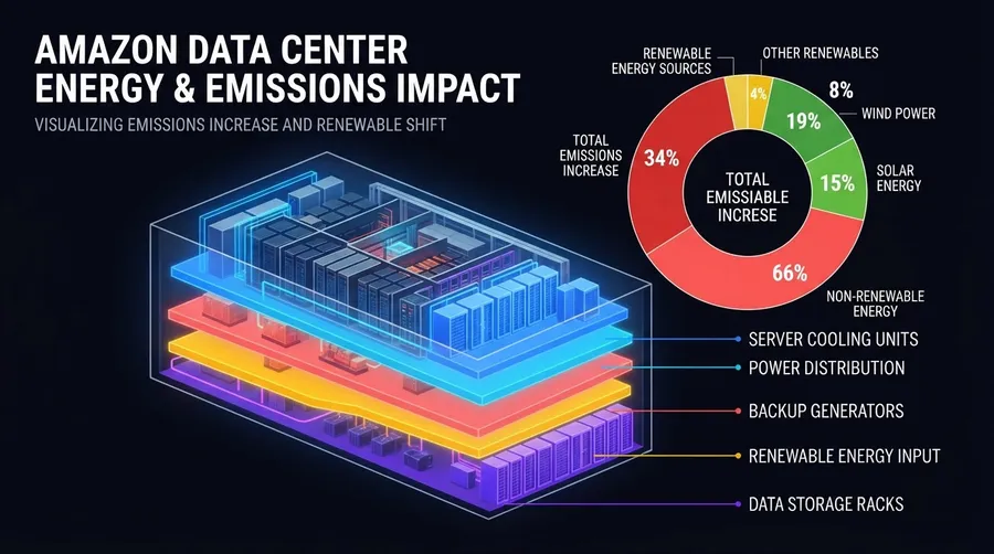 Donut chart of Amazon carbon emissions and renewable energy data