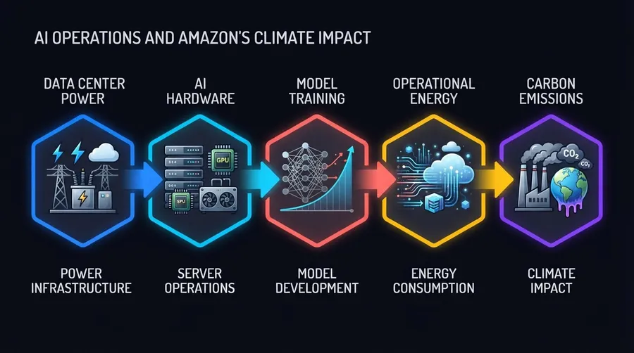 Network map of Amazon AI operations and carbon footprint impact