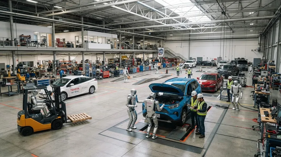 Testing facility with humanoid robots and Toyota vehicles