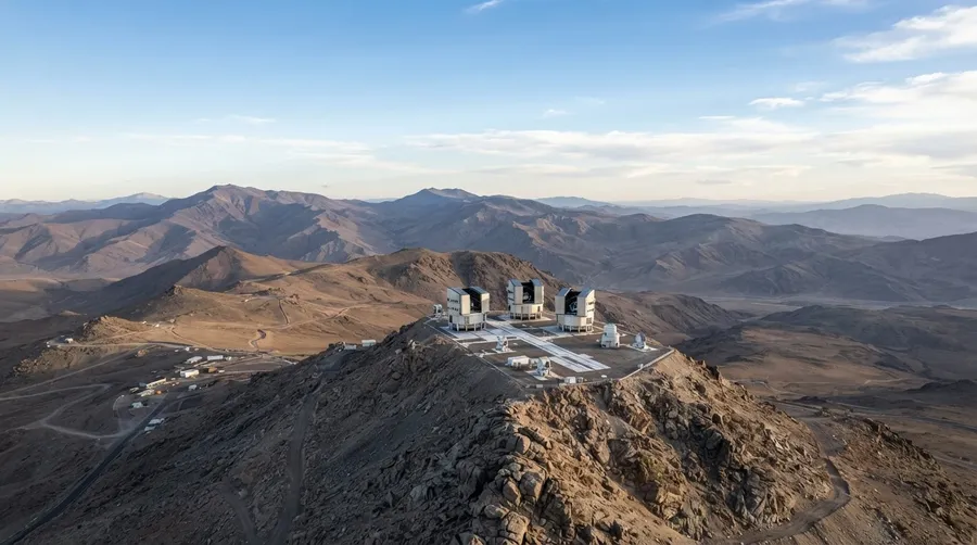 Observatory in desert landscape for cosmic exploration