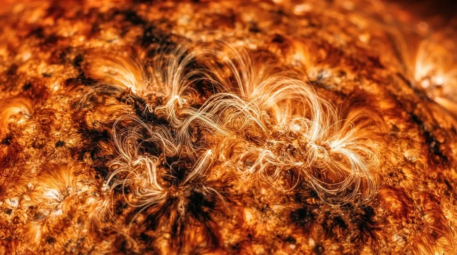 Close-up of star's surface showing magnetic field lines