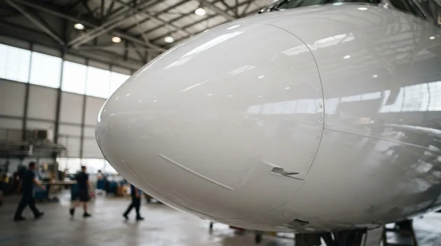 Close-up of NASA 737 nose showcasing precision paint details and smooth finish