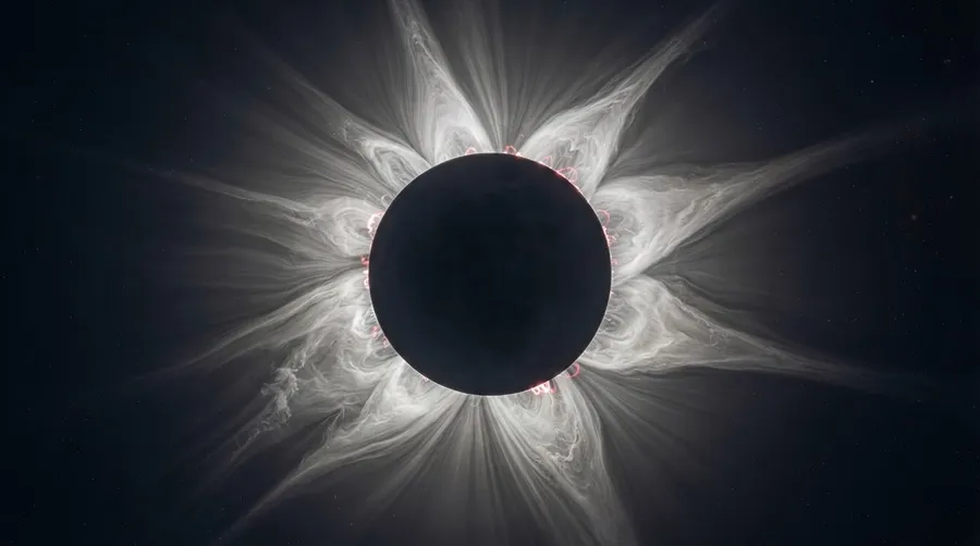 Close-up of solar corona during total eclipse