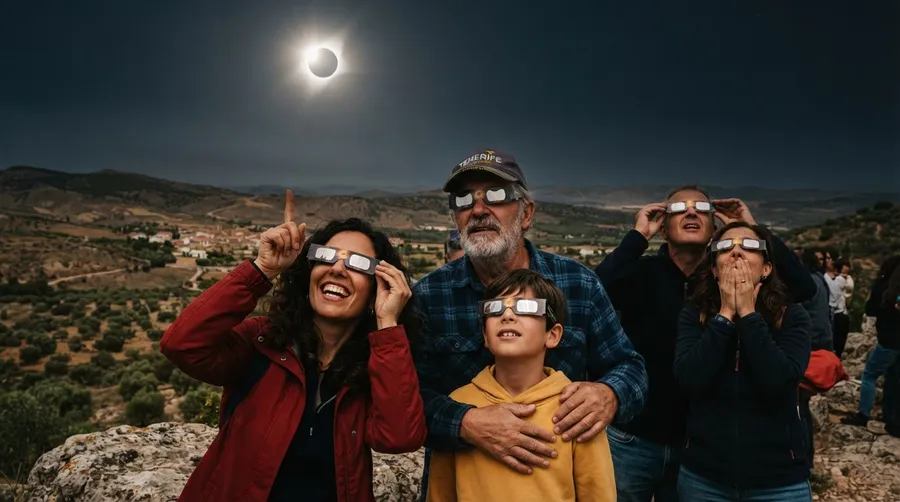 People in Spain watching eclipse with glasses