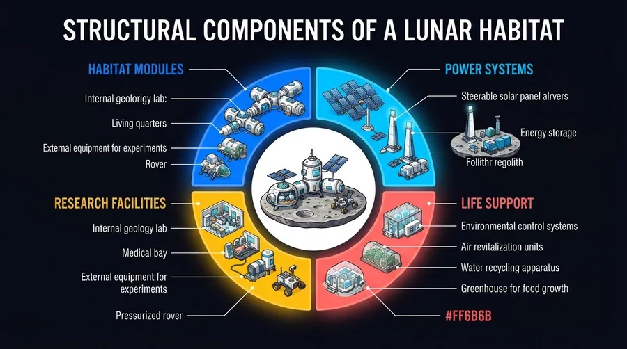diagram of lunar habitat structure and components for future exploration