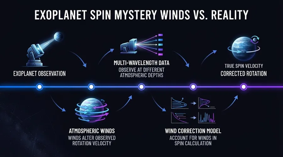 Process flow of atmospheric wind impact on exoplanet rotation measurements