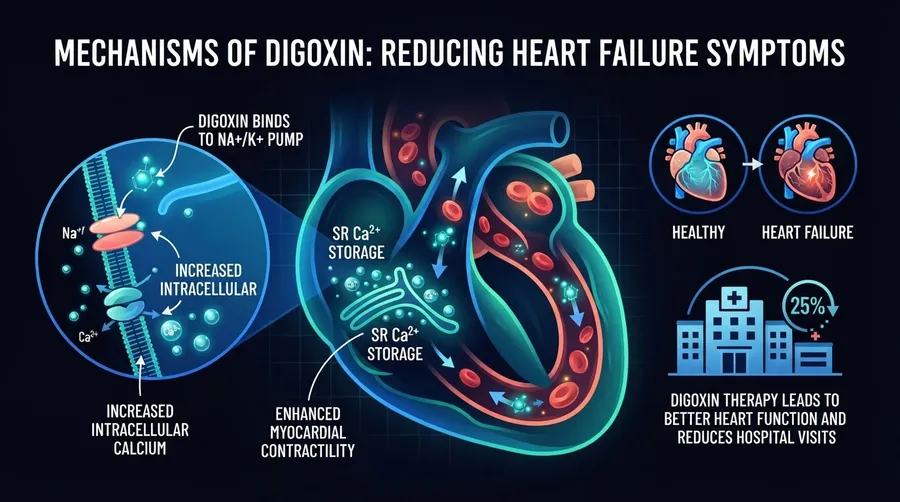 Diagram of digoxin components and function in heart failure