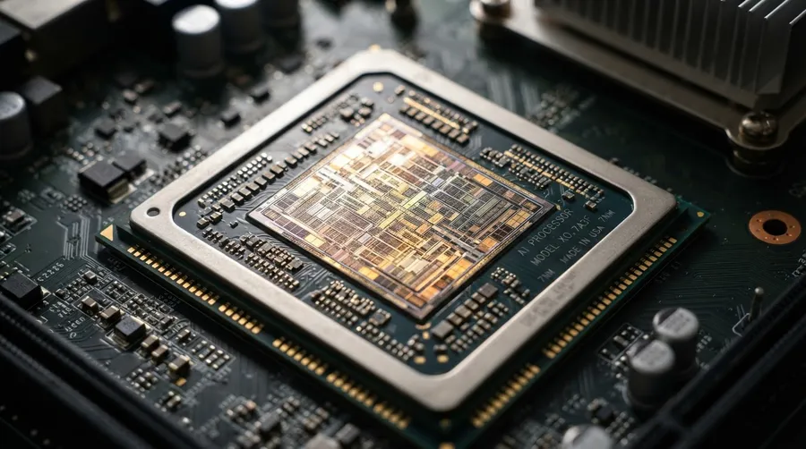 Close-up of AI computer chip circuits