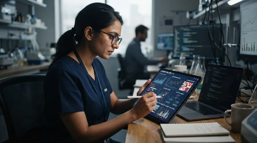 Tablet displaying AI data analysis software